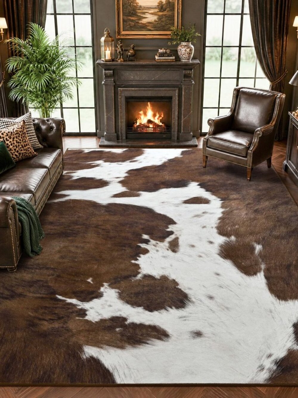 6x9 Brown Cow Print Rugs for Living Room Bedroom